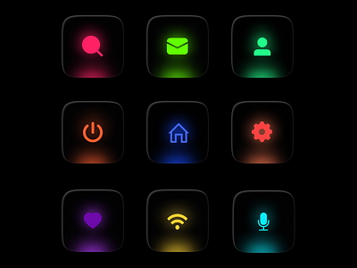 Neon + Glossy Effect Icons - UI Design design effect glass glasseffect glossy icon icons neon set ui uidesign uiux ux