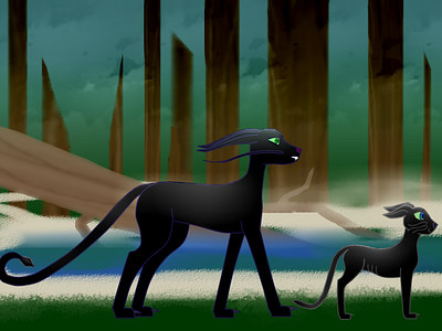 Evolved Panther and Kit digital digitalart evolved mother and baby panthers