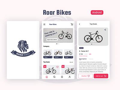 Roar Bikes Android screen android app app design design ios app design minimal ui