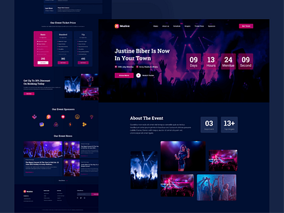Muzica - Music event landing page design dj event landing music night page party software website