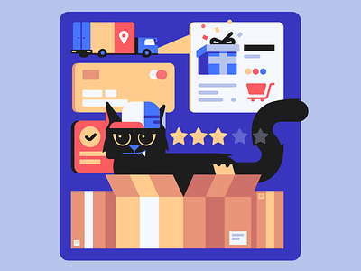 WHAT'S IN THE BOX. branding cats colour delivery design doordelivery ecommerce figma flatillustrations gifts graphic design icons illustration minimal package ui ux vector visualdesign webdesign