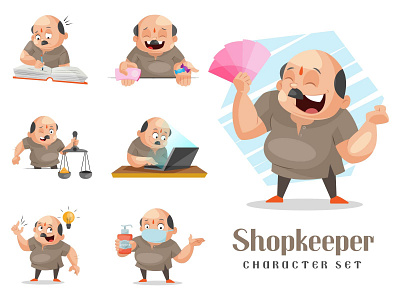 Shopkeeper Character Set cartoon character design illustration shopkeeper sticker vector
