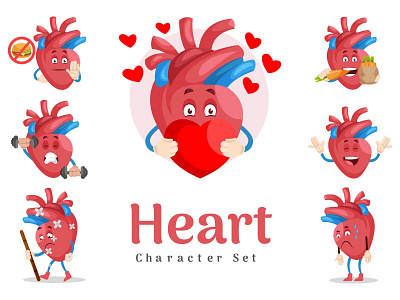 Heart Character Set cartoon character design happy heart illustration red sticker vector