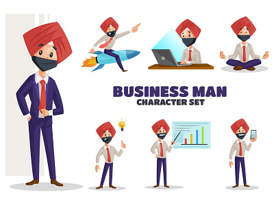 Businessman Character Set businessman cartoon cartoon design character design illustration punjabi sardar sticker vector