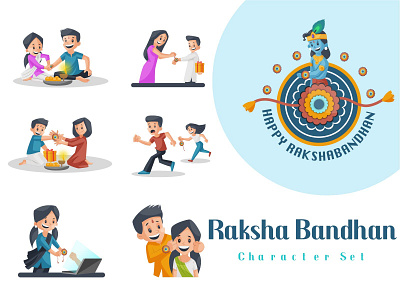 Raksha Bandhan Character Set cartoon character design festival illustration rakhi sticker vector