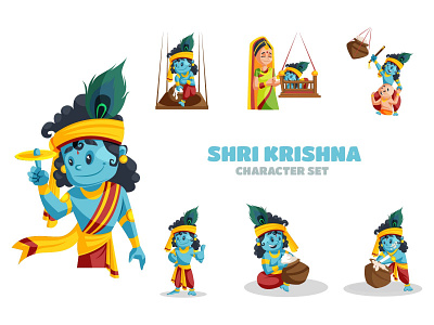 Shri Krishna Character Set cartoon character design festival happy illustration krishna lord sticker vector