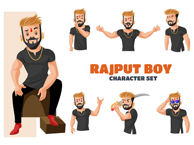 Rajput Boy Character Set boy cartoon character design illustration indian man rajput sticker vector