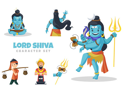 Lord Shiva Character Set bholenath cartoon character design illustration lord mahadev shiva sticker vector