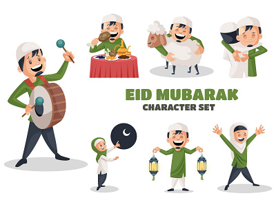 Eid Mubarak Character Set cartoon cartoon design character eid festival happy illustration indian mubarak sticker vector