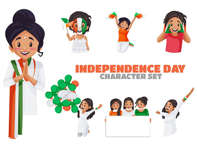 Independence Day Character Set 15 august cartoon character design illustration independence day sticker vector