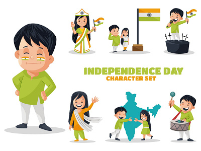 Independence Day Character Set cartoon character happy illustration indian sticker vector