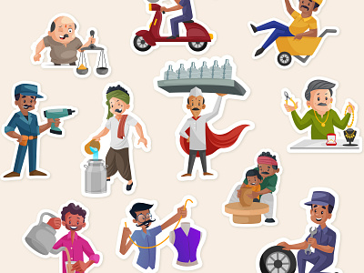 10 Indian Character Sets | Vocal for Local cartoon india chaiwala dabbawala cartoon doodhwala cartoon indian cartoon indian character indian illustrator indian people cartoon jeweller cartoon local india mechanic shopkeeper cartoon vocal for local