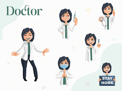 Indian Doctor Character Set cartoon cartoon design character design doctor happy illustration indian lady sticker vector