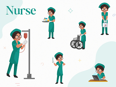 Indian Nurse Character Set cartoon character design illustration sticker
