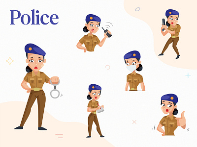 Indian Lady Police Character Set cartoon cartoon design character design illustration indian indian cartoon lady police sticker vector