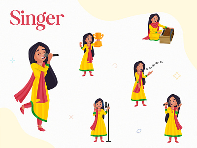 Indian Singer Character Set cartoon cartoon design character design girl illustration indian indian cartoon singer sticker vector