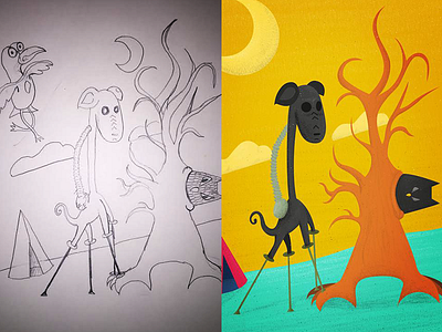 Alien Doglike Thing dog illustration sketch space tree weird