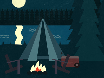 Camping Scene campfire camping cooler lake moon night river tent trees