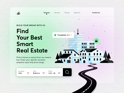 Real Estate Landing Page branding danish design home page designs latest designs latest desigsn property landing page real estate real estate banners real estate hero section real estate home pag real estate landing page ui