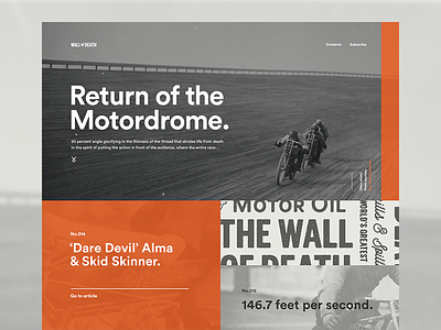Return of the Motordrome articles blog clean flat interactive motorcycle motordrome orange simple vintage wall of death web