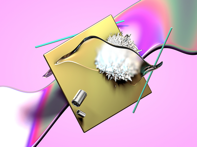 どこ Doko 3d c4d chrome glass gloss holographic iridescent neon pink pop