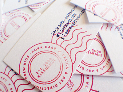 Business Cards bsiness cards drew hard letterpress mail minimal postage red rios rokk stamp