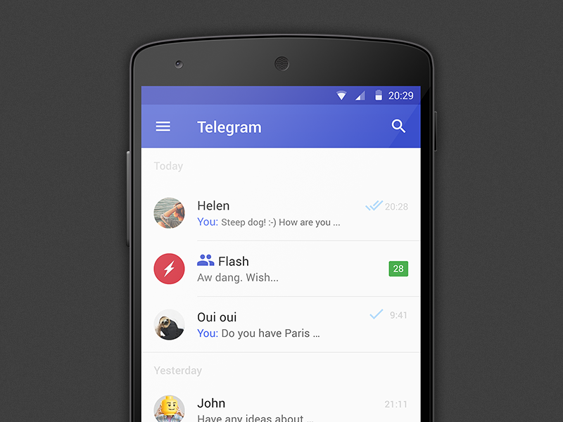 Download Telegram - material design by Andrew Astract on Dribbble