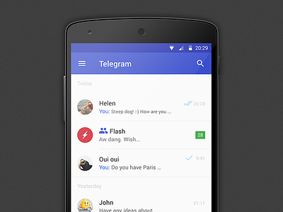 Telegram - material design android app blue chat concept lollipop material design messenger minimal telegram ui ux