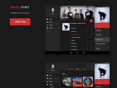 Music UI kit for Android - Freebie android freebie material design music ui ux