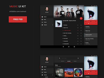 Music UI kit for Android - Freebie
