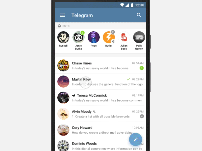 Concept design Telegram with an emphasis on bots android concept mobile telegram