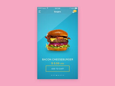 Daily Design 004 – Product view in App add to cart app bacon burger shop shopping ui