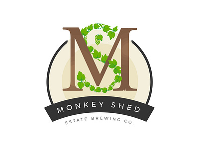 Monkey Shed Logo brewery illustration leaves lockup logo monkey shed