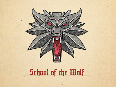 School of the Wolf - The Witcher gothic illustration logo manuscript medieval mythical creature mythology the witcher typography witcher