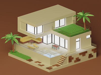 A summer house 3d art 3d illustration blender blender 3d blender3d blender3dart illustration lowpoly lowpolyart random render