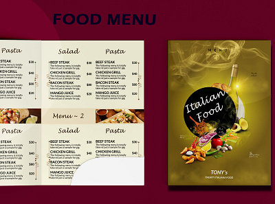 Bifold Food Menu banner bifold book cover branding brochure creative design design flyer food illustration menu menu design reataurent food menu