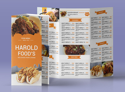 Trifold Food Menu banner bifold book cover branding brochure creative design design food and drink food menu food mockup foodie menu design restaurent food menu