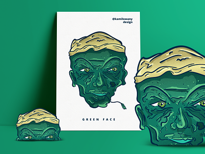 Green face | Illustration | Digital ink art poster