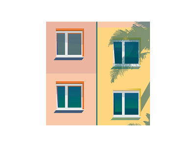 Summer Illustration - Window abstract architecture art color colorful composition detail digital art geometry illustration illustrator leaf leaves lines poster print summer summertime vector art windows