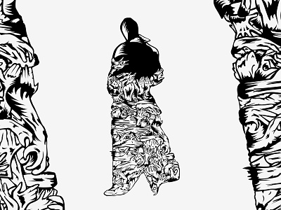 Mindf*ck | Illustration design abstract art black black white black and white blackandwhite detail digital illustration illustrator ink inking japan lines poster print red samurai vector vectorart