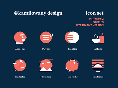 Personal branding | Icon set | Alternative 2d adobe illustrator artwork blue brand identity branding clean creative dailyui flat graphic grid icons iconset illustrator logodesign logotype minimal monogram orange