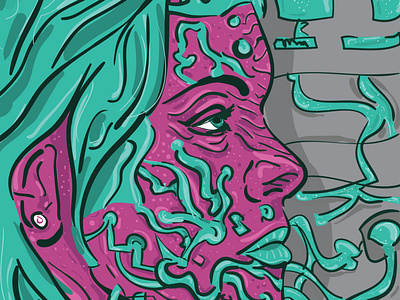 Cyborg | Vector illustration character portrait 2d 2d character abstract art artwork composition cyberpunk cyborg digital flat illustration future illustrator ink inking pink portrait poster print vector vectors