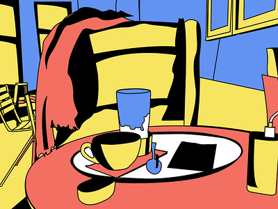 London cafe memories illustration pastel colorful comics style