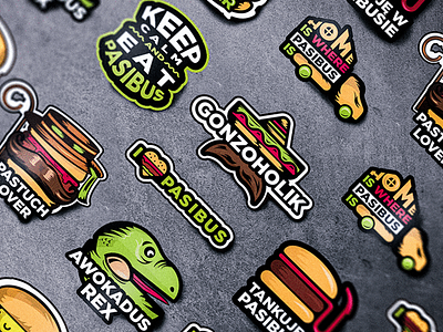 Art stickers, illustrations for Pasibus burger restaurant