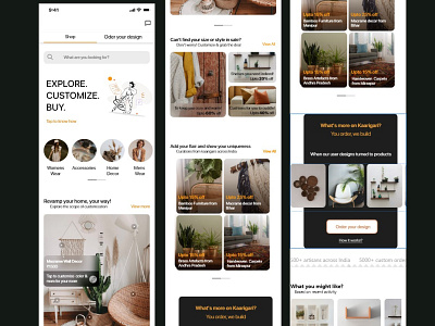 Homepage - Kaarigari (ecommerce app) app carousal customization design discounts ecommerce ecommerce app homepage mcommerce primary homepage shop the look ui
