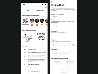 Custom made order screens - Kaarigari app customization design ecommerce ecommerce app ui