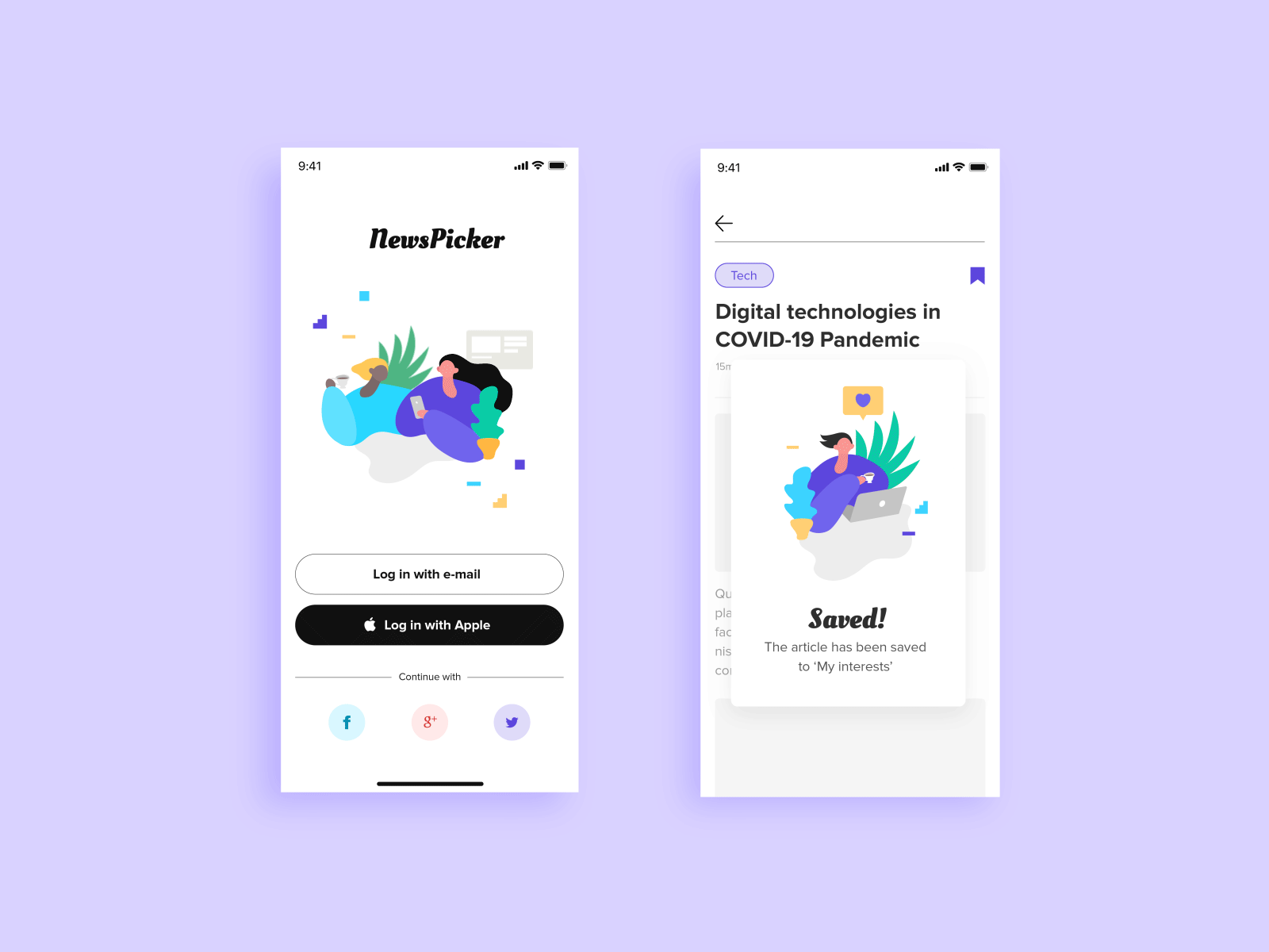 News app - native IOS app illustration ui ux