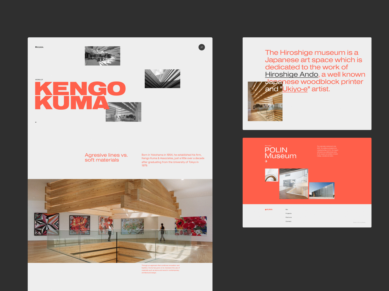 Kengo Kuma website concept dark flat interface layout typography ui ux web design website white