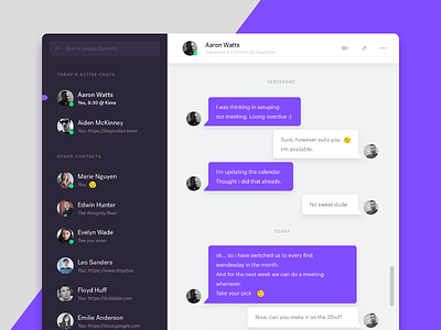 Chat module / UI Challenge — Week 06 app application challenge chat clean conversation dark flat purple ui ux white