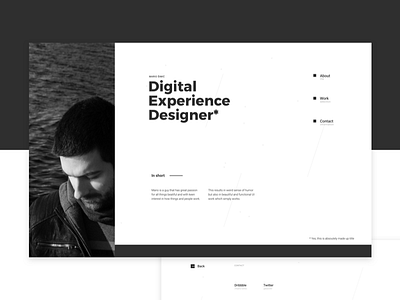 Personal website WIP black interface layout light personal photo portfolio typography ui ux website white